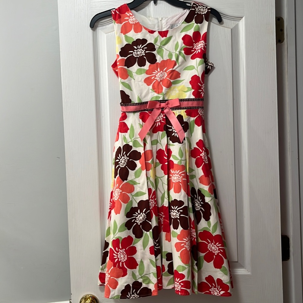 Rare Edition dress- white, brown, yellow, coral, green